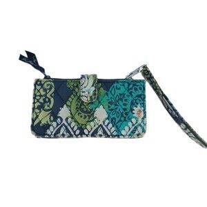 Vera Bradley Wristlet Wallet Green And Teal Snap Close Multi Compartment